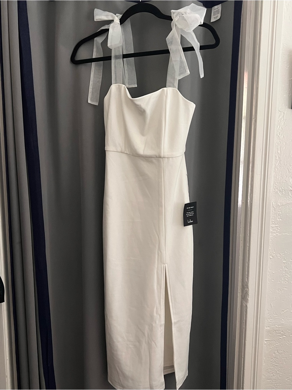Lulu’s White Midi Dress with Sheer Tie Straps